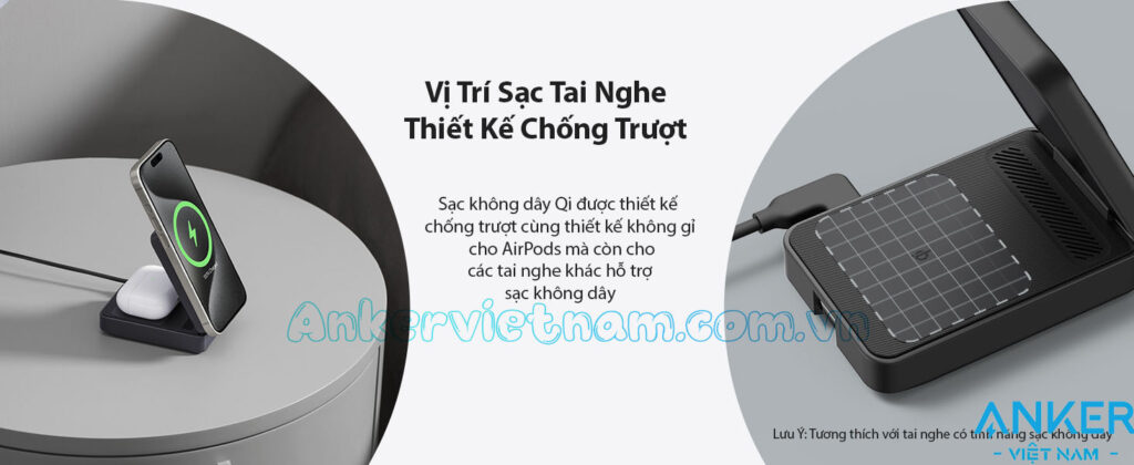 Bộ Sạc Không Dây MagGo Qi2.0 3 Trong 1 Từ Tính 15W Anker B2557