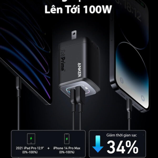 Củ Sạc GaNPrime Anker 737 2A1C Sạc Nhanh PD 100W A2343