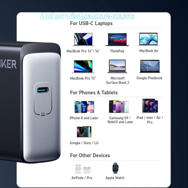 Củ Sạc USB-C 140W GaN Anker 717 A2341 Sạc Nhanh PD 3.1 4 Sạc Nhanh 140W USB-C GaNPrime Anker 717 A2341