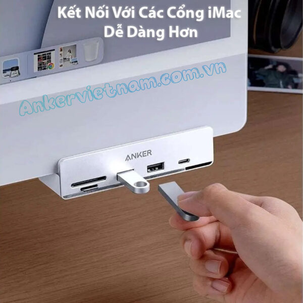 Hub USB-C cho iMac Hỗ Trợ USB + USB Type C tốc độ 10Gbps + Đầu đọc thẻ nhớ SD/TF Anker A535-A8353