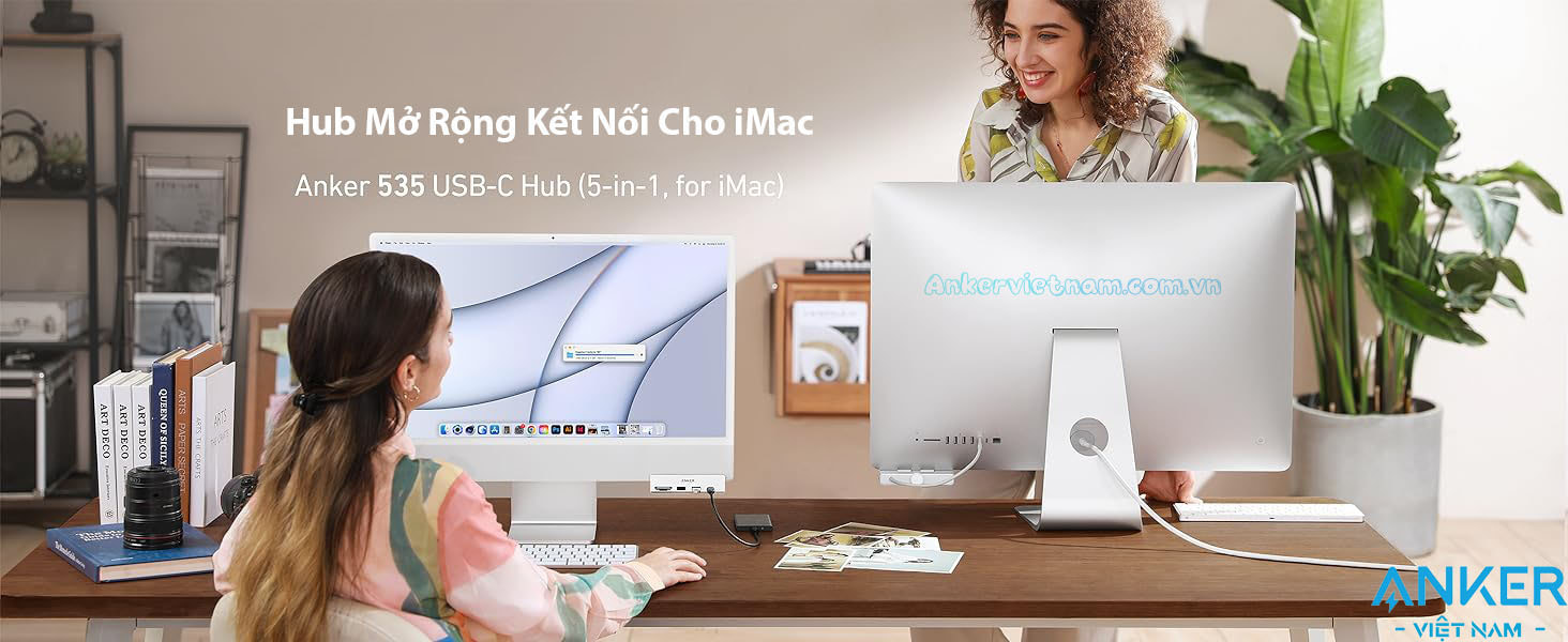 Hub USB-C cho iMac Hỗ Trợ USB + USB Type C tốc độ 10Gbps + Đầu đọc thẻ nhớ SD/TF Anker A535-A8353