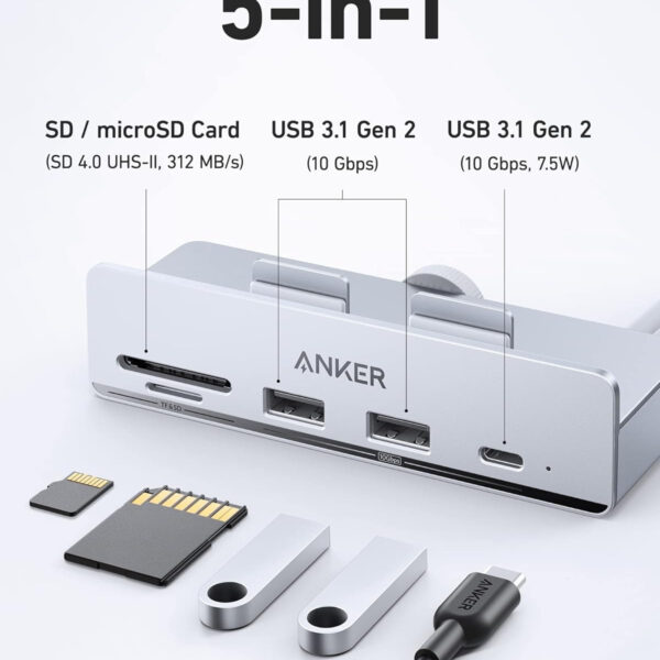 Hub USB-C cho iMac Hỗ Trợ USB + USB Type C tốc độ 10Gbps + Đầu đọc thẻ nhớ SD/TF Anker A535-A8353