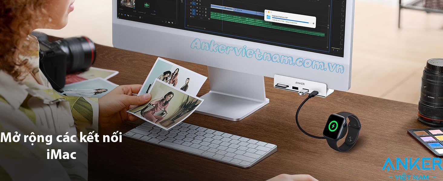 Hub USB-C cho iMac Hỗ Trợ USB + USB Type C tốc độ 10Gbps + Đầu đọc thẻ nhớ SD/TF Anker A535-A8353