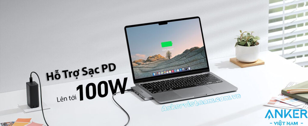 Hub USB-C Anker 547 Gắn Cho Macbook Hỗ Trợ HDMI 4K@60Hz +2*USB+1+USB-C + SD/TF + PD100W-A8354