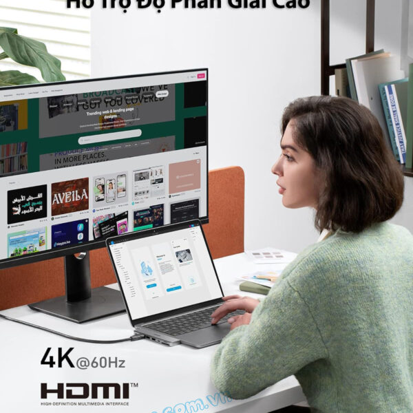 Hub USB-C Anker 547 Gắn Cho Macbook Hỗ Trợ HDMI 4K@60Hz +2*USB+1+USB-C + SD/TF + PD100W-A8354