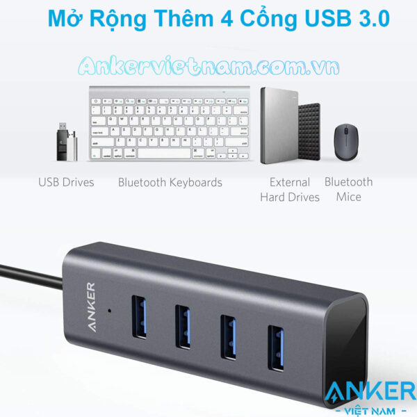 Bộ Chia Cổng USB Type C Sang 4 Cổng USB 3.0 Tốc Độ 5Gbps Anker A8305