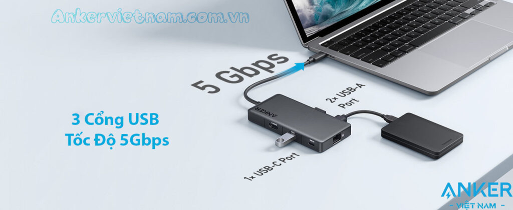 Hub USB-C 7-in-1 Sang HDMI + USB+ USB-C+SD/TF+RJ45+PD100W Anker 341 A8348