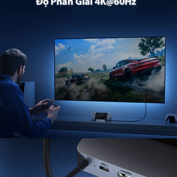 Hub Mở Rộng USB-C Cho Điện Thoại, Tablet, Game Console Hỗ Trợ HDMI 4K@60Hz + USB-A 3.2 Gen 1+USB-C 3.2 Gen 1+ RJ45 Tốc Độ 1Gbps + PD 100W Anker A83S1 16 Hub-USB-C Sang HDMI 4K@60Hz + USB 3.2 Gen 1 + USB-C 3.2 Gen 1 + Lan 1Gbps + PD 100W Có giá đỡ cho điện thoại, tablet, game console Anker A83S1