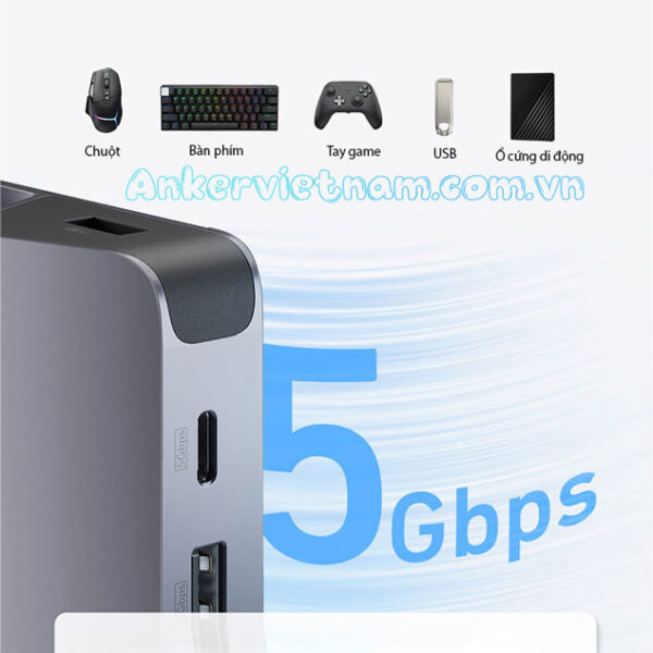 Hub Mở Rộng USB-C Cho Điện Thoại, Tablet, Game Console Hỗ Trợ HDMI 4K@60Hz + USB-A 3.2 Gen 1+USB-C 3.2 Gen 1+ RJ45 Tốc Độ 1Gbps + PD 100W Anker A83S1 4 Hub-USB-C Sang HDMI 4K@60Hz + USB 3.2 Gen 1 + USB-C 3.2 Gen 1 + Lan 1Gbps + PD 100W Có giá đỡ cho điện thoại, tablet, game console Anker A83S1