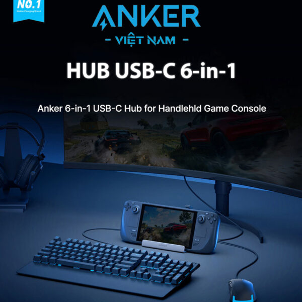 Hub Mở Rộng USB-C Cho Điện Thoại, Tablet, Game Console Hỗ Trợ HDMI 4K@60Hz + USB-A 3.2 Gen 1+USB-C 3.2 Gen 1+ RJ45 Tốc Độ 1Gbps + PD 100W Anker A83S1 11 Hub-USB-C Sang HDMI 4K@60Hz + USB 3.2 Gen 1 + USB-C 3.2 Gen 1 + Lan 1Gbps + PD 100W Có giá đỡ cho điện thoại, tablet, game console Anker A83S1
