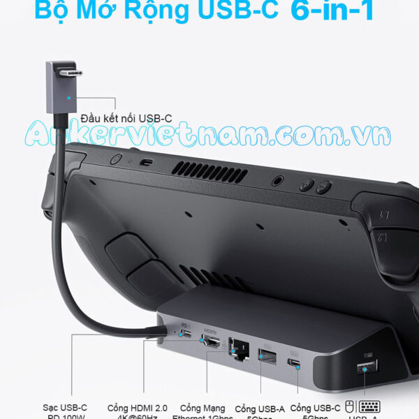 Hub Mở Rộng USB-C Cho Điện Thoại, Tablet, Game Console Hỗ Trợ HDMI 4K@60Hz + USB-A 3.2 Gen 1+USB-C 3.2 Gen 1+ RJ45 Tốc Độ 1Gbps + PD 100W Anker A83S1 2 Hub-USB-C Sang HDMI 4K@60Hz + USB 3.2 Gen 1 + USB-C 3.2 Gen 1 + Lan 1Gbps + PD 100W Có giá đỡ cho điện thoại, tablet, game console Anker A83S1