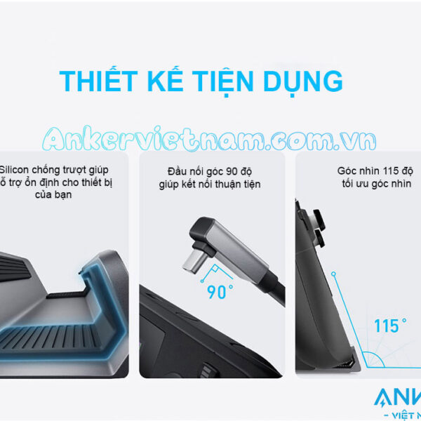 Hub Mở Rộng USB-C Cho Điện Thoại, Tablet, Game Console Hỗ Trợ HDMI 4K@60Hz + USB-A 3.2 Gen 1+USB-C 3.2 Gen 1+ RJ45 Tốc Độ 1Gbps + PD 100W Anker A83S1 9 Hub-USB-C Sang HDMI 4K@60Hz + USB 3.2 Gen 1 + USB-C 3.2 Gen 1 + Lan 1Gbps + PD 100W Có giá đỡ cho điện thoại, tablet, game console Anker A83S1