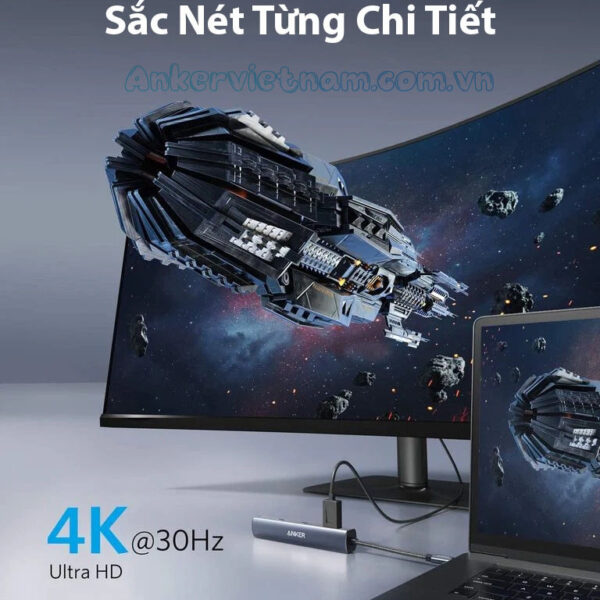 Hub Type C Sang HDMI+2*USB+USB Type C + RJ45 1Gbps + PD65W Anker 543- A8365 4 Hub USB-C Sang HDMI+ USB+Lan+USB Type C + PD65W Anker 543-A8365