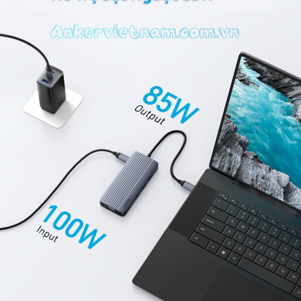 Hub USB-C 10-in-1 Xuất 2 Màn hình cùng lúc hỗ trợ HDMI 4K+ VGA +USB+USB Type C+ Lan 1Gbps + SD/TF+ PD 100W Anker A83C2