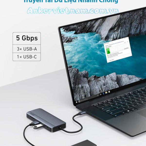 Hub USB-C 10-in-1 Xuất 2 Màn hình cùng lúc hỗ trợ HDMI 4K+ VGA +USB+USB Type C+ Lan 1Gbps + SD/TF+ PD 100W Anker A83C2