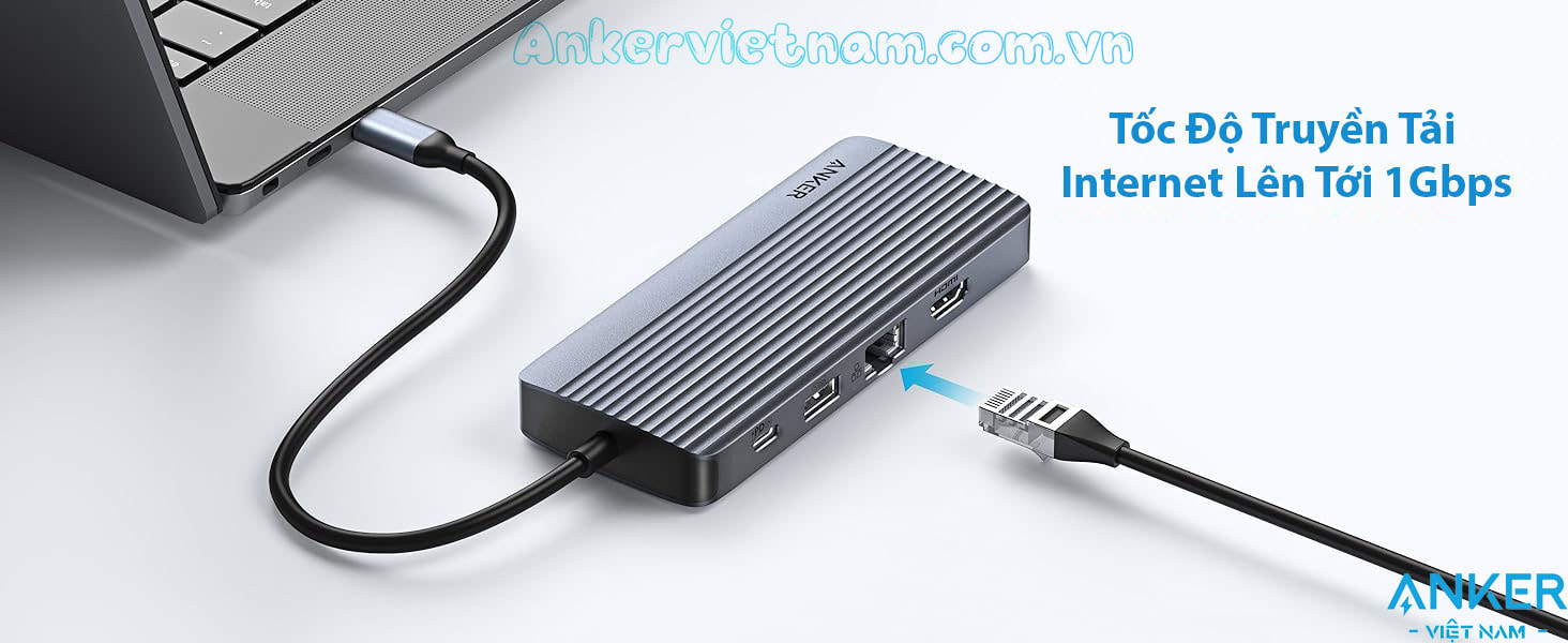 Hub USB-C 10-in-1 Xuất 2 Màn hình cùng lúc hỗ trợ HDMI 4K+ VGA +USB+USB Type C+ Lan 1Gbps + SD/TF+ PD 100W Anker A83C2
