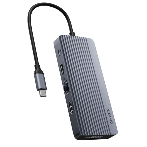 Hub USB-C 10-in-1 Xuất 2 Màn hình cùng lúc hỗ trợ HDMI 4K+ VGA +USB+USB Type C+ Lan 1Gbps + SD/TF+ PD 100W Anker A83C2