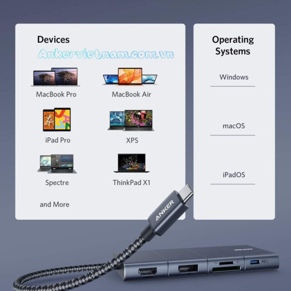 Hub USB-C-11 in 1 Hỗ Trợ Xuất 2 Màn Hình HDMI và Displayport Cùng Lúc, Kèm 2 cổng USB 2.0 , 1 cổng 3.0, 1 Cổng Ethernet Tốc độ 1Gbps, 1 Cổng Audio, 1 Cổng SD+TF + PD100W Anker 565-A8385