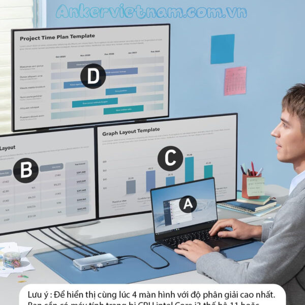 Hub USB-C Hỗ Trợ Xuất 3 Màn Hình Cùng lúc 2xHDMI + 1x Displayport,1x-LAN-2x-USB-3.0-1x-USB-C1x-Audio-3.5mm-1x-SD-1x-TF-PD100W-Anker 575-A83A0