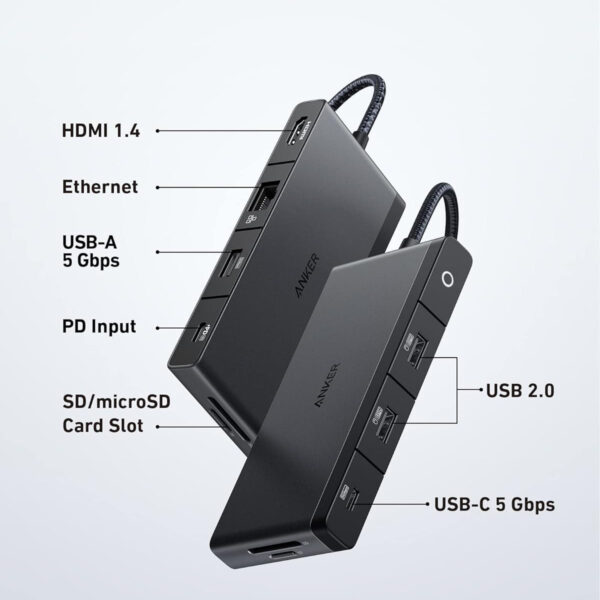Hub USB Anker 552 Hỗ Trợ HDMI+2xUSB 2.0 +1x USB 3.0 + 1SD+ 1TF+ 1x USB-C+ 1x PD100W A8373