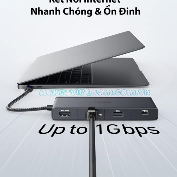 Hub USB Anker 552 Hỗ Trợ HDMI+2xUSB 2.0 +1x USB 3.0 + 1SD+ 1TF+ 1x USB-C+ 1x PD100W A8373