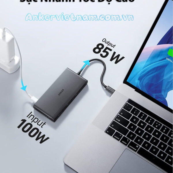 Hub USB Anker 552 Hỗ Trợ HDMI+2xUSB 2.0 +1x USB 3.0 + 1SD+ 1TF+ 1x USB-C+ 1x PD100W A8373