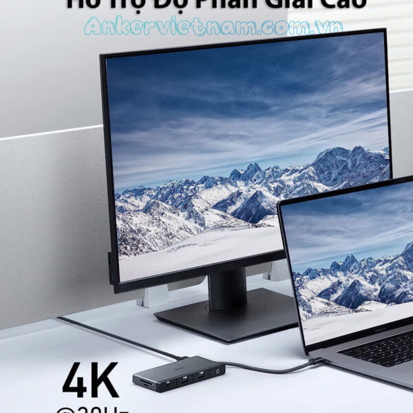 Hub USB Anker 552 Hỗ Trợ HDMI+2xUSB 2.0 +1x USB 3.0 + 1SD+ 1TF+ 1x USB-C+ 1x PD100W A8373