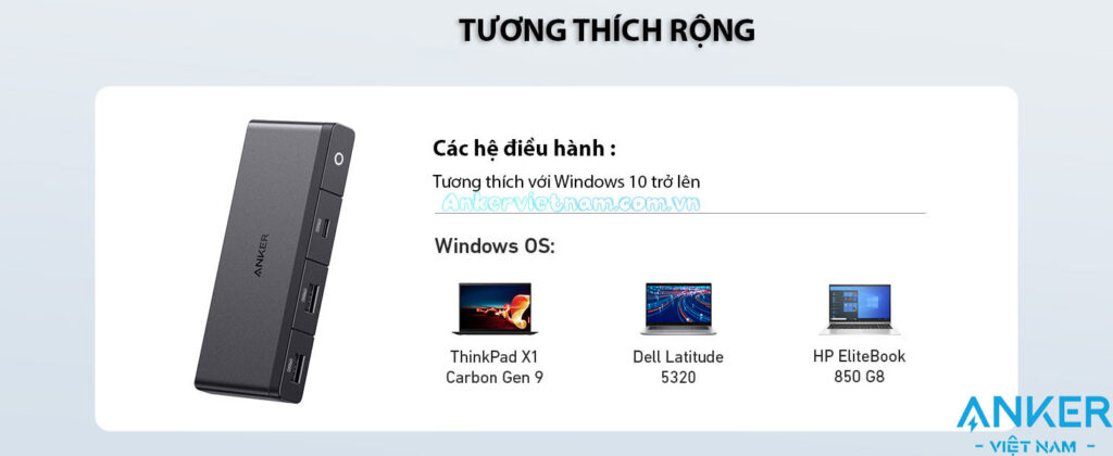 Hub USB-C Sang HDMI + Displayport 8K@30Hz, 3 Cổng USB 3.2 và USB-C 3.2, 1 Cổng RJ45, 1 Cổng PD100W Kèm cổng USB4 Upstream Anker 556-A83A8 Có Dây C to C dài 0.5M