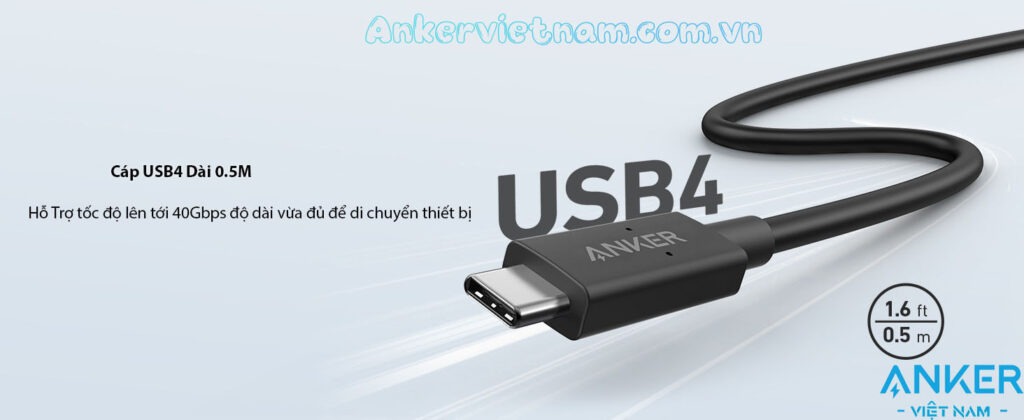 Hub USB-C Sang HDMI + Displayport 8K@30Hz, 3 Cổng USB 3.2 và USB-C 3.2, 1 Cổng RJ45, 1 Cổng PD100W Kèm cổng USB4 Upstream Anker 556-A83A8 Có Dây C to C dài 0.5M