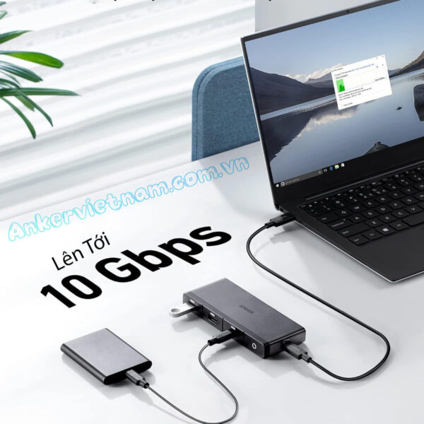 Hub USB-C Sang HDMI + Displayport 8K@30Hz, 3 Cổng USB 3.2 và USB-C 3.2, 1 Cổng RJ45, 1 Cổng PD100W Kèm cổng USB4 Upstream Anker 556-A83A8 Có Dây C to C dài 0.5M