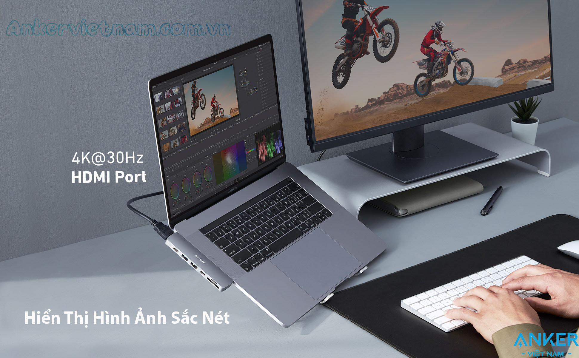 Dock USB-C Gắn Cho Macbook Mở rộng cổng HDMI, USB, USB-C, SD/TF, PD100W Anker 547A8371