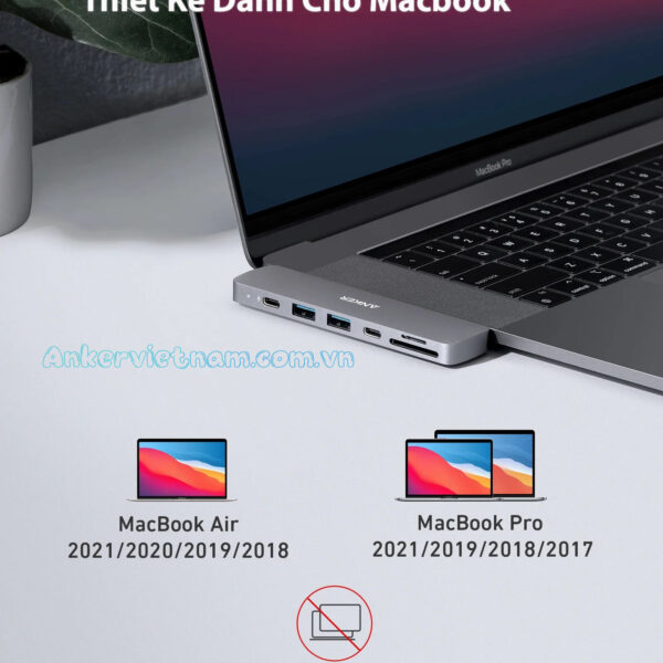 Dock USB-C Gắn Cho Macbook Mở rộng cổng HDMI, USB, USB-C, SD/TF, PD100W Anker 547A8371