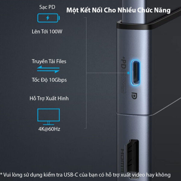 Hub USB TYpe C 9 Trong 2 Cho Macbook Hỗ Trợ HDMI + USB+ RJ45+ Audio 3.5mm +SD/TF+USB-C Multi Function + PD100W Anker A8384