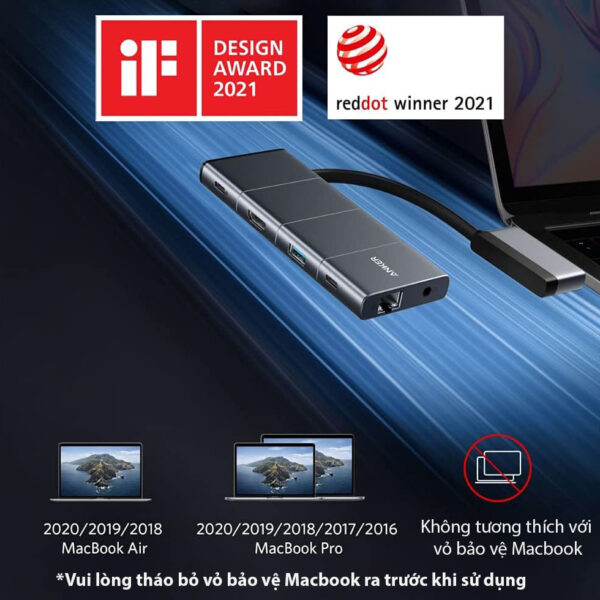 Hub USB TYpe C 9 Trong 2 Cho Macbook Hỗ Trợ HDMI + USB+ RJ45+ Audio 3.5mm +SD/TF+USB-C Multi Function + PD100W Anker A8384