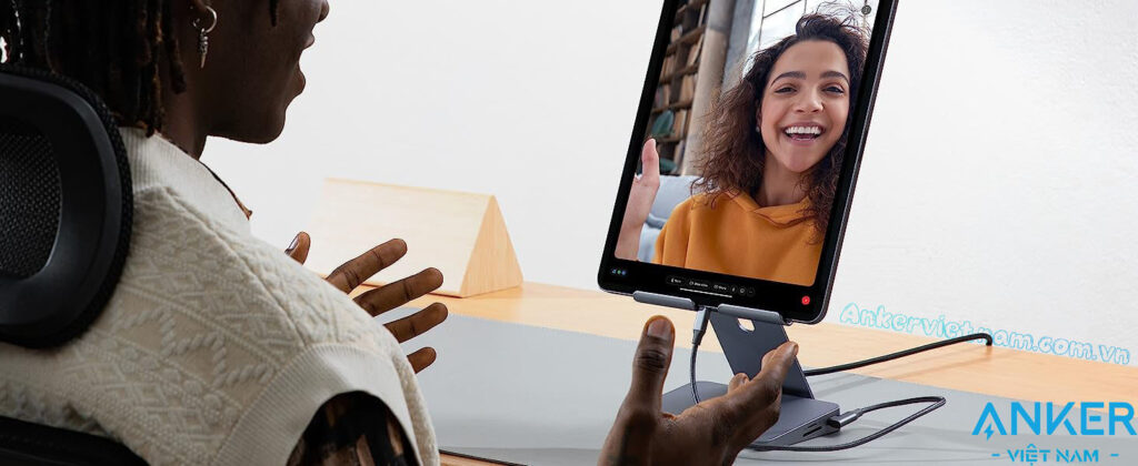 Bộ Hub USB-C Mở Rộng Kết Nối Cho Ipad, Tablet Kèm Chân Đế Có Thể Gập 8 trong 1 Anker 551 A8387 K@60Hz, 3.5 mm AUX, microSD/SD, PD 100W, 5Gbps