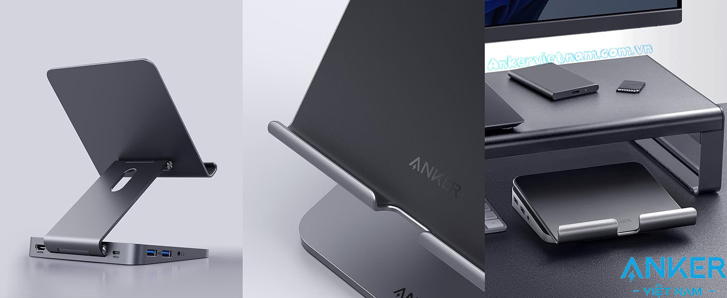 Bộ Hub USB-C Mở Rộng Kết Nối Cho Ipad, Tablet Kèm Chân Đế Có Thể Gập 8 trong 1 Anker 551 A8387 K@60Hz, 3.5 mm AUX, microSD/SD, PD 100W, 5Gbps