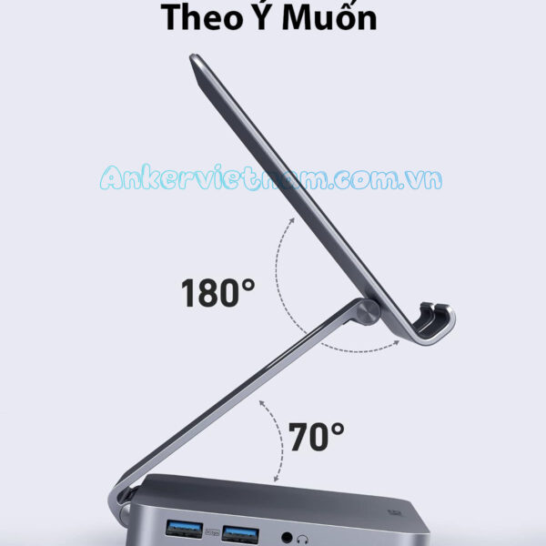 Bộ Hub USB-C Mở Rộng Kết Nối Cho Ipad, Tablet Kèm Chân Đế Có Thể Gập 8 trong 1 Anker 551 A8387 K@60Hz, 3.5 mm AUX, microSD/SD, PD 100W, 5Gbps