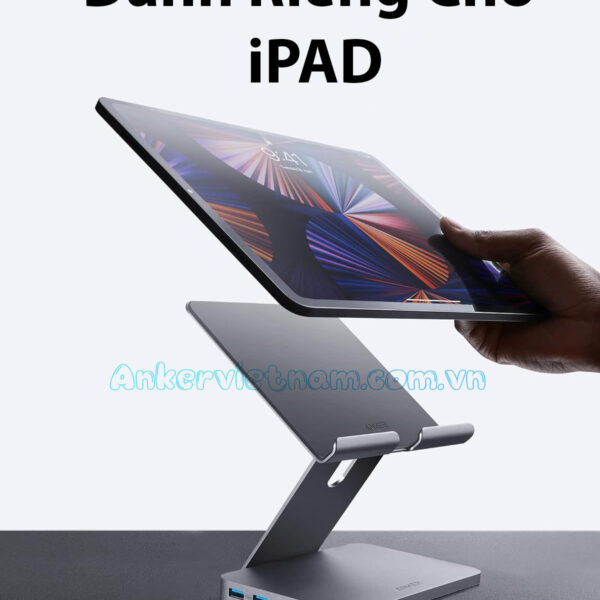 Bộ Hub USB-C Mở Rộng Kết Nối Cho Ipad, Tablet Kèm Chân Đế Có Thể Gập 8 trong 1 Anker 551 A8387 K@60Hz, 3.5 mm AUX, microSD/SD, PD 100W, 5Gbps
