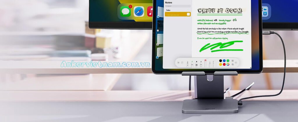 Bộ Hub USB-C Mở Rộng Kết Nối Cho Ipad, Tablet Kèm Chân Đế Có Thể Gập 8 trong 1 Anker 551 A8387 K@60Hz, 3.5 mm AUX, microSD/SD, PD 100W, 5Gbps