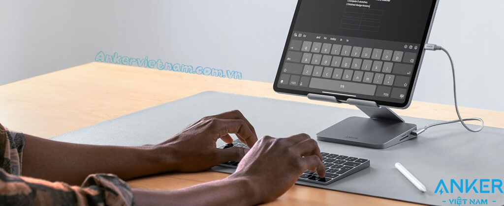 Bộ Hub USB-C Mở Rộng Kết Nối Cho Ipad, Tablet Kèm Chân Đế Có Thể Gập 8 trong 1 Anker 551 A8387 K@60Hz, 3.5 mm AUX, microSD/SD, PD 100W, 5Gbps