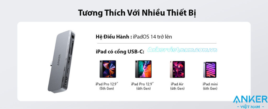 Hub USB-C Cho iPad Hỗ Trợ Cổng HDMI 4K@30Hz + USB 5Gbps+ SD/TF+ Audio 3.5mm + USB-C Đa Chức Năng Sạc PD60W Abjer A8363