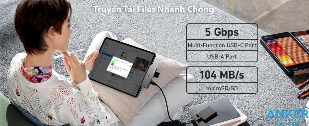 Hub USB-C Cho iPad Hỗ Trợ Cổng HDMI 4K@30Hz + USB 5Gbps+ SD/TF+ Audio 3.5mm + USB-C Đa Chức Năng Sạc PD60W Abjer A8363