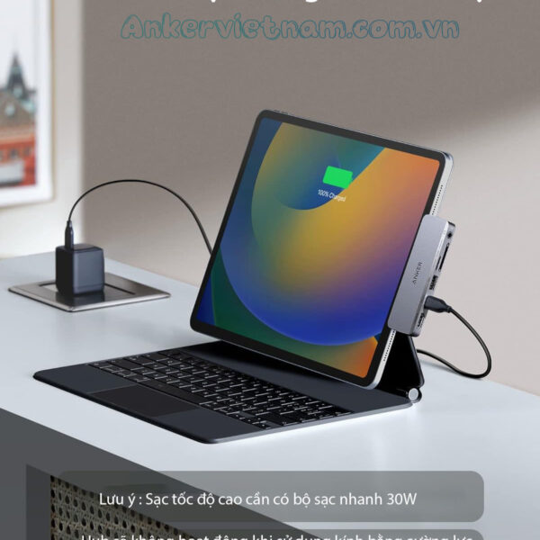 Hub USB-C Cho iPad Hỗ Trợ Cổng HDMI 4K@30Hz + USB 5Gbps+ SD/TF+ Audio 3.5mm + USB-C Đa Chức Năng Sạc PD60W Abjer A8363