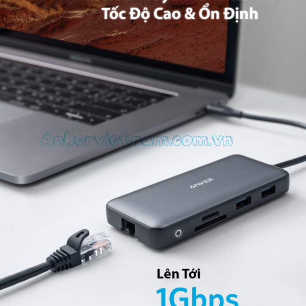 Hub Chuyển USB-C Sang 2 Cổng HDMI 4K + 2x USB 3.0 +SD/TF+RJ45+PD100W Anker 553-A8380