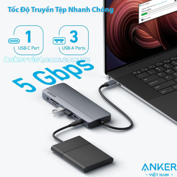 Hub USB-C Hỗ Trợ Xuất 3 Màn hình cùng Lúc Cho Windows và Macbook Anker A8389 14 in 1