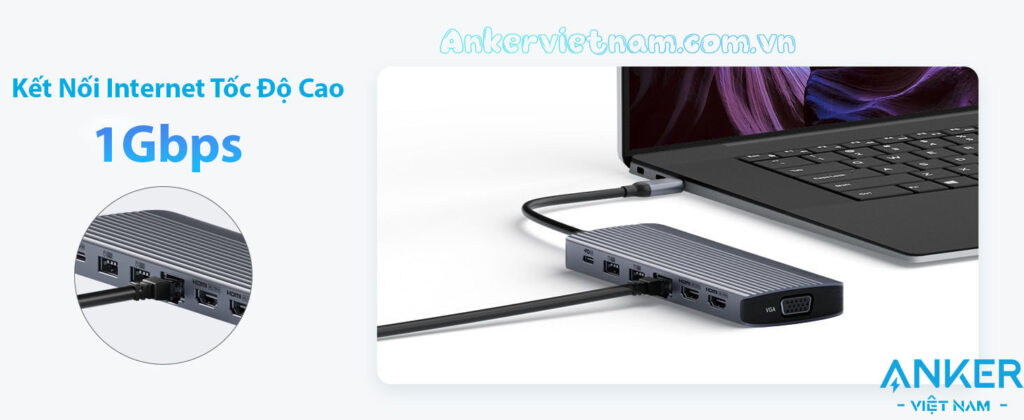 Hub USB-C Hỗ Trợ Xuất 3 Màn hình cùng Lúc Cho Windows và Macbook Anker A8389 14 in 1