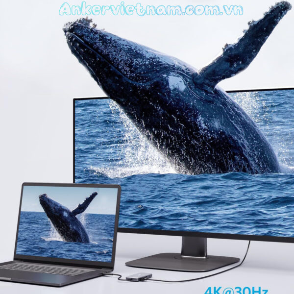 Bộ Chuyển USB-C To HDMI + 2xUSB 3.0 + USB-C + SD/TF +PD100W Anker A8346