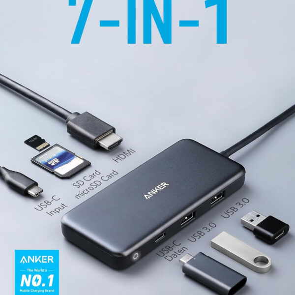 Bộ Chuyển USB-C To HDMI + 2xUSB 3.0 + USB-C + SD/TF +PD100W Anker A8346
