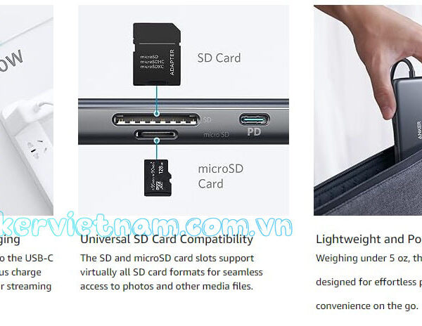 Bộ Chuyển USB-C To HDMI + 2xUSB 3.0 + USB-C + SD/TF +PD100W Anker A8346