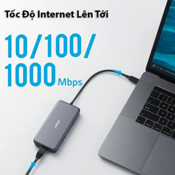 Hub USB Type C Sang HDMI + 2xUSB + SD/TF +RJ45 1Gbps + PD60W Anker A8352 3 Hub USB-C 7 -in-1 Anker A8352 Hỗ Trợ HDMI + USB+SD/TF +RJ45 +PD60W